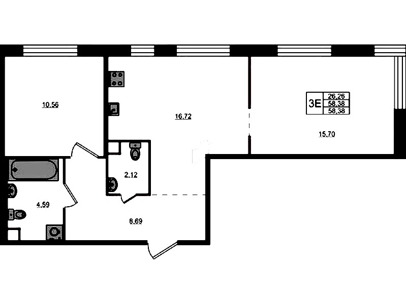 2-комнатная квартира 58.38 м², 1/5 эт., ЖК «Plus Пулковский»